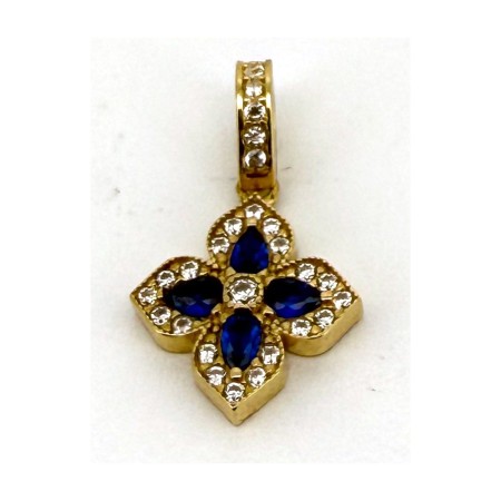 Medalla flor azul de oro 18k